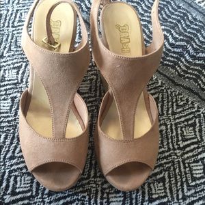 Tan faux suede platform sandals